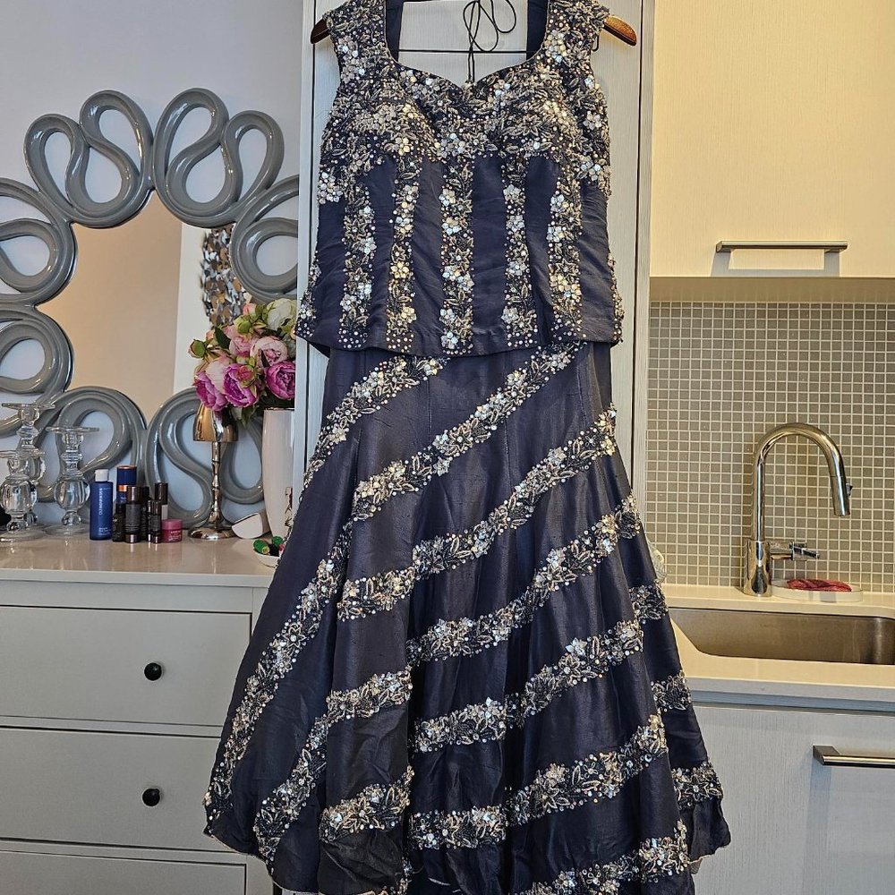 Indian Lengha gun metal grey blue size 10